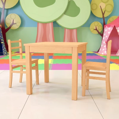Flash Furniture Kids Natural Solid Wood Table And Chair Set For Classroom, Playroom, Kitchen