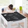 Costway Kids Table Chairs Set With Storage Boxes Blackboard Whiteboard Drawing GreyNature