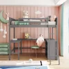 Full Size Wooden Loft Bed With Shelves And Desk - ModernLuxe