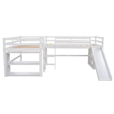 Twin Size L-Shaped Loft Bed With Movable Two-Tier Shelves And Slide - ModernLuxe - Image 4