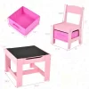Costway 3 In 1 Kids Wood Table Chairs Set W/ Storage Box Blackboard Drawing Pink