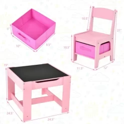 Costway 3 In 1 Wood Activity Table Chair Set W/Storage Box Pink