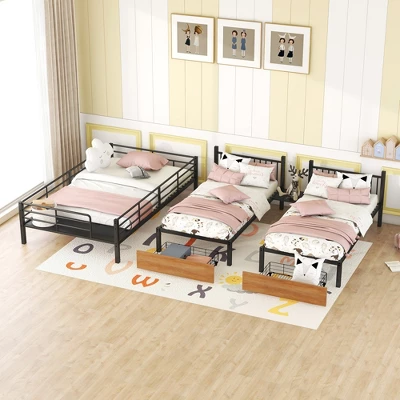 Full Over Twin-Twin Triple Bunk Bed With Drawers And Staircase - ModernLuxe - Image 2