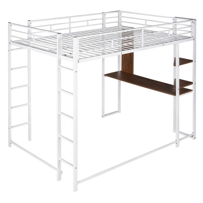 Full Size Metal Loft Bed With 2 Shelves And One Desk - ModernLuxe - Image 3