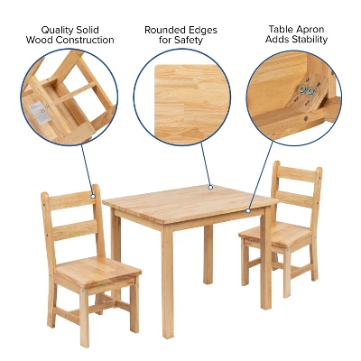 Flash Furniture Kids Solid Hardwood Table And Chair Set For Playroom, Bedroom, Kitchen - 3 Piece Set - Image 10