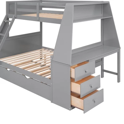 Twin Over Full Bunk Bed With Trundle, Built-in Desk, Three Storage Drawers And Shelf-ModernLuxe - Image 6