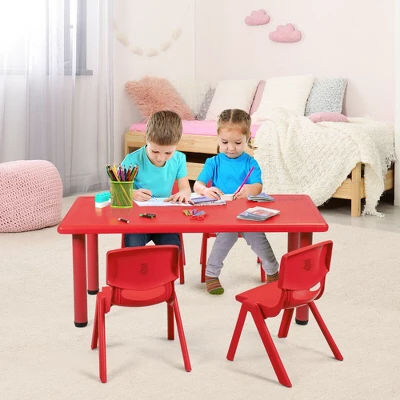 Costway Kids Plastic Rectangular Learn And Play Table Playroom Kindergarten Home Red - Image 3