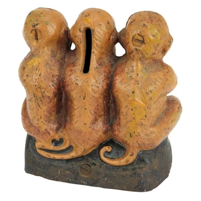 Design Toscano Speak No, See No, Hear No Evil Monkeys Still Action Die-Cast Iron Coin Bank - Image 3