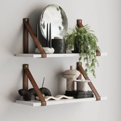 Brandon Vintage Matte Faux Marble Wall Shelf Brown - Nathan James - Image 2