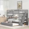 Twin Over Twin Bunk Bed With Trundle, Stairs And Storage Shelves-ModernLuxe