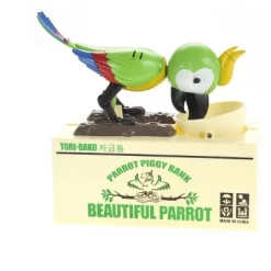 Insten Parrot Piggy Bank Robotic Coin Munching Toy Money Box, Green, 6.6x6.5 Inches