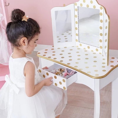 Fashion Polka Dot Gisele Play Vanity Set With Led Mirror White/Gold - Teamson Kids - Image 14