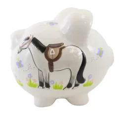 Bank Giddy Up Horse Piggy Bank - One Bank 7.5 Inches - Flowers Insects - 36913 - Ceramic - White