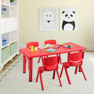 Costway Kids Plastic Rectangular Learn And Play Table Playroom Kindergarten Home Red - Image 2