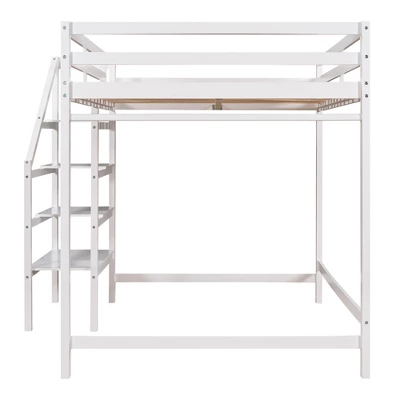 Full Size Loft Bed With Staircase And Safety Guardrails Gray/White-ModernLuxe - Image 8