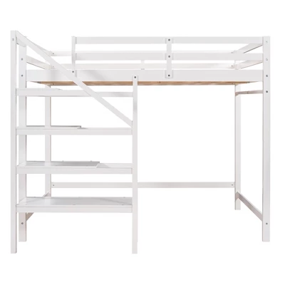 Full Size Loft Bed With Staircase And Safety Guardrails Gray/White-ModernLuxe - Image 6
