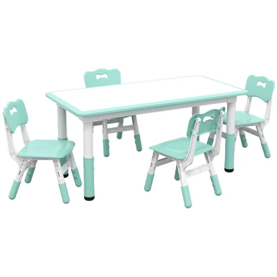 Qaba Kids Table And Chair Set With 4 Chairs, Adjustable Height, Easy To Clean Table Surface, For 1.5 - 5 Years Old - Image 6