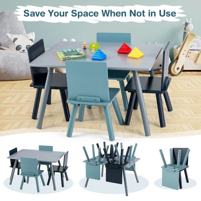 Costway 5 Piece Kids Wooden Activity Table And 4 Chairs Play Set Gift W/ Building Blocks - Image 5