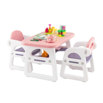 Costway 3-Piece Kids Table And Chair Set Toddler Activity Study Desk With Building Blocks - Image 11