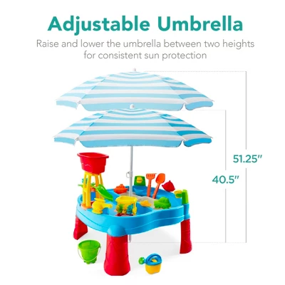 Best Choice Products Kids Sand & Water Outdoor Activity Table, 2-in-1 Play Set W/ 18 Accessories, Adjustable Umbrella - Image 5