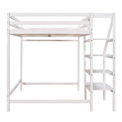 Full Size Loft Bed With Staircase And Safety Guardrails Gray/White-ModernLuxe - Image 7