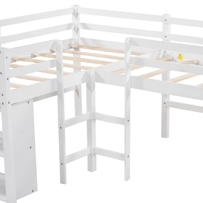 Twin Size L-Shaped Loft Bed With Movable Two-Tier Shelves And Slide - ModernLuxe - Image 9