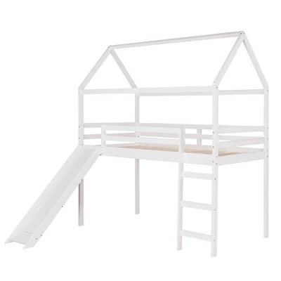 Twin Size House Shape Loft Bed With Slides, White - ModernLuxe - Image 5