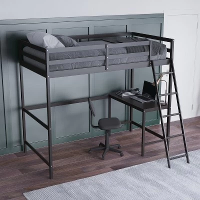 Emma And Oliver Twin Wood Loft Bed Frame With Protective Guardrails And Integrated Desk And Ladder For Use With Any 6-8" Thick Mattress - Image 3
