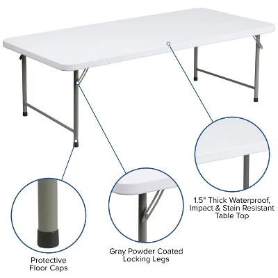 Emma And Oliver 4.93-Foot Kid's Granite White Plastic Folding Activity Table - Play Table - Image 2