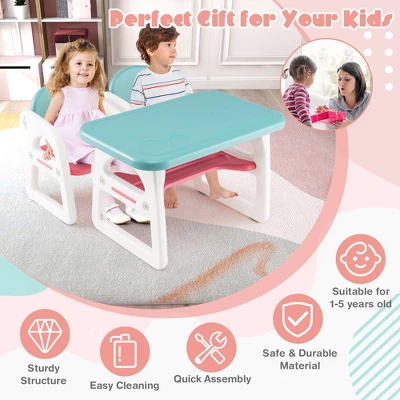 Costway 3-Piece Kids Table And Chair Set Toddler Activity Study Desk With Building Blocks - Image 4