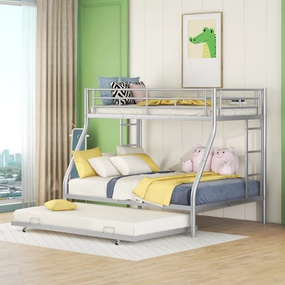 Twin Over Full Steel Bunk Bed With Twin Size Trundle Bed And Two-Side Ladders-ModernLuxe - Image 2