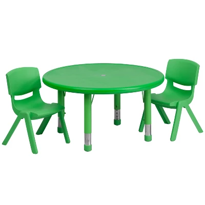 Emma And Oliver 33" Round Plastic Height Adjustable Activity Table Set With 2 Chairs - Image 9