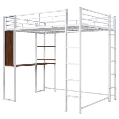Full Size Metal Loft Bed With 2 Shelves And One Desk - ModernLuxe - Image 7