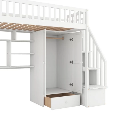 Twin Size Loft Bed With Shelf, Drawers, Desk And Wardrobe - ModernLuxe - Image 8