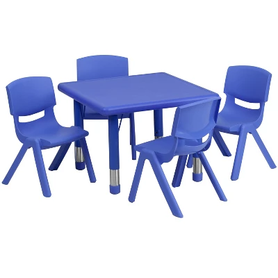 Flash Furniture 24" Square Plastic Height Adjustable Activity Table Set With 4 Chairs - Image 2