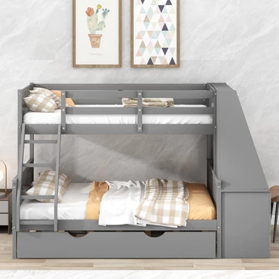 Twin Over Full Bunk Bed With Trundle, Built-in Desk, Three Storage Drawers And Shelf-ModernLuxe - Image 2