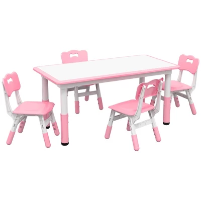 Qaba Kids Table And Chair Set With 4 Chairs, Adjustable Height, Easy To Clean Table Surface, For 1.5 - 5 Years Old - Image 7