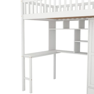Twin Size Loft Bed With Shelf, Drawers, Desk And Wardrobe - ModernLuxe - Image 9