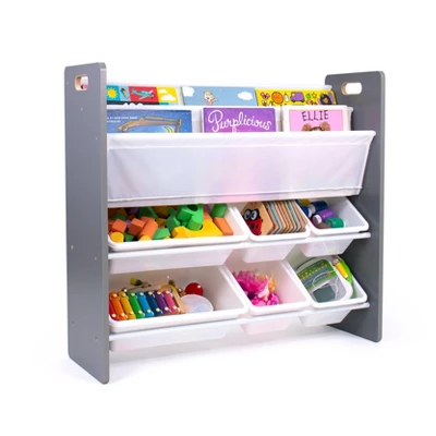 Read N Play 6 Bin Organizer & 2 Tier Bookrack White - Humble Crew - Image 5