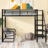 Twin Size Metal Loft Bed With Bench And Storage Staircase, Black-ModernLuxe