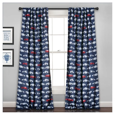 Kids' Race Cars Room Darkening Window Curtain Set Navy/Red - Lush Décor - Image 6