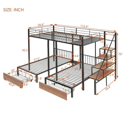 Full Over Twin-Twin Triple Bunk Bed With Drawers And Staircase - ModernLuxe - Image 3