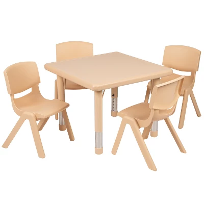 Flash Furniture 24" Square Plastic Height Adjustable Activity Table Set With 4 Chairs - Image 6