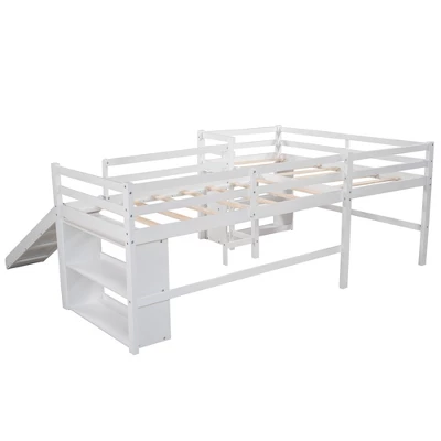 Twin Size L-Shaped Loft Bed With Movable Two-Tier Shelves And Slide - ModernLuxe - Image 6