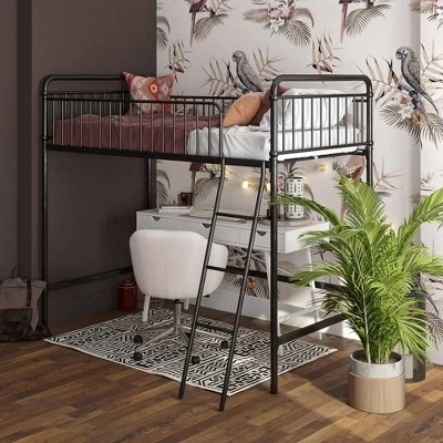 Twin Kaila Metal Loft Bed Black - Room & Joy