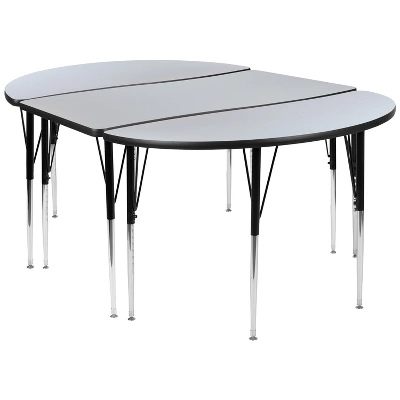 Emma And Oliver 3 Piece 76" Oval Wave Collaborative Grey Adjustable Activity Table Set - Image 13
