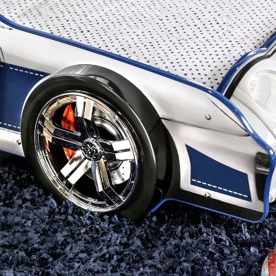 Twin Quessa Police Car Bed With Led Headlight Chair Black/White - HOMES: Inside + Out - Image 7