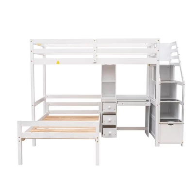 Twin Size Loft Bed With Separate Bed, Staircase For Storage, Desk, Shelves And Drawers - ModernLuxe - Image 5