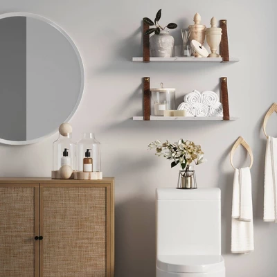 Brandon Vintage Matte Faux Marble Wall Shelf Brown - Nathan James - Image 3