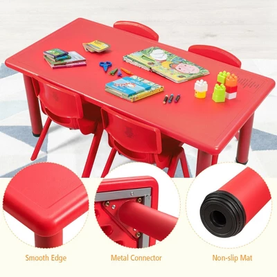 Costway Kids Plastic Rectangular Learn And Play Table Playroom Kindergarten Home Red - Image 6